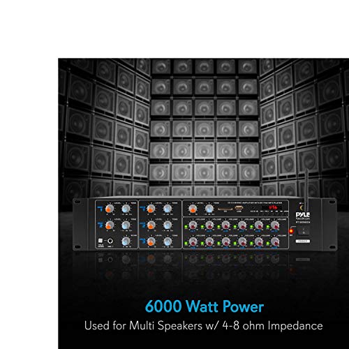 Pyle 12 Channel Power Amplifier w Bluetooth Wireless- 600W Max Power Rack Mount Amplifier with Multi-Zone Sound Mixer–RCA, USB and AUX inputs-Great for Restaurant, Theater, Studio or Stage- PT12050CH - Image 3