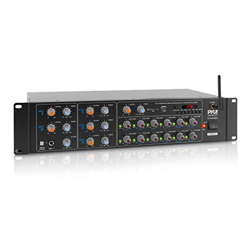 Pyle 12 Channel Power Amplifier w Bluetooth Wireless- 600W Max Power Rack Mount Amplifier with Multi-Zone Sound Mixer–RCA, USB and AUX inputs-Great for Restaurant, Theater, Studio or Stage- PT12050CH - Image 1