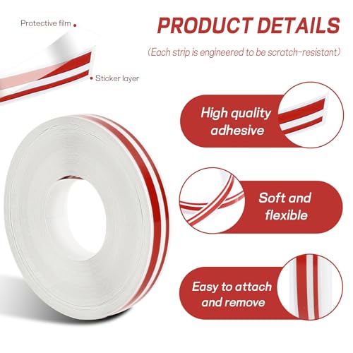 ongfuwu 2 Rolls32Ft Car Pinstriping Tape Vinyl Automotive Pinstriping Tape Stripe Decal DIY Car Body Side Stripes Trim Sticker Universal for Motorcycle Door Home Musical InstrumentRed - Image 5
