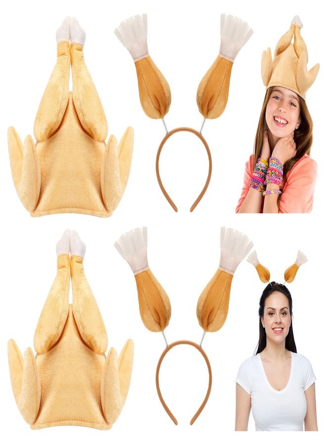 Glimin 4 Pack Thanksgiving Roasted Turkey Hat Thanksgiving Turkey Drumstick Headbands Plush Roasted Turkey Cap Drumstick Headband Turkey Legs Drumstick Boppers for Thanksgiving Birthday Party Favors - Image 1