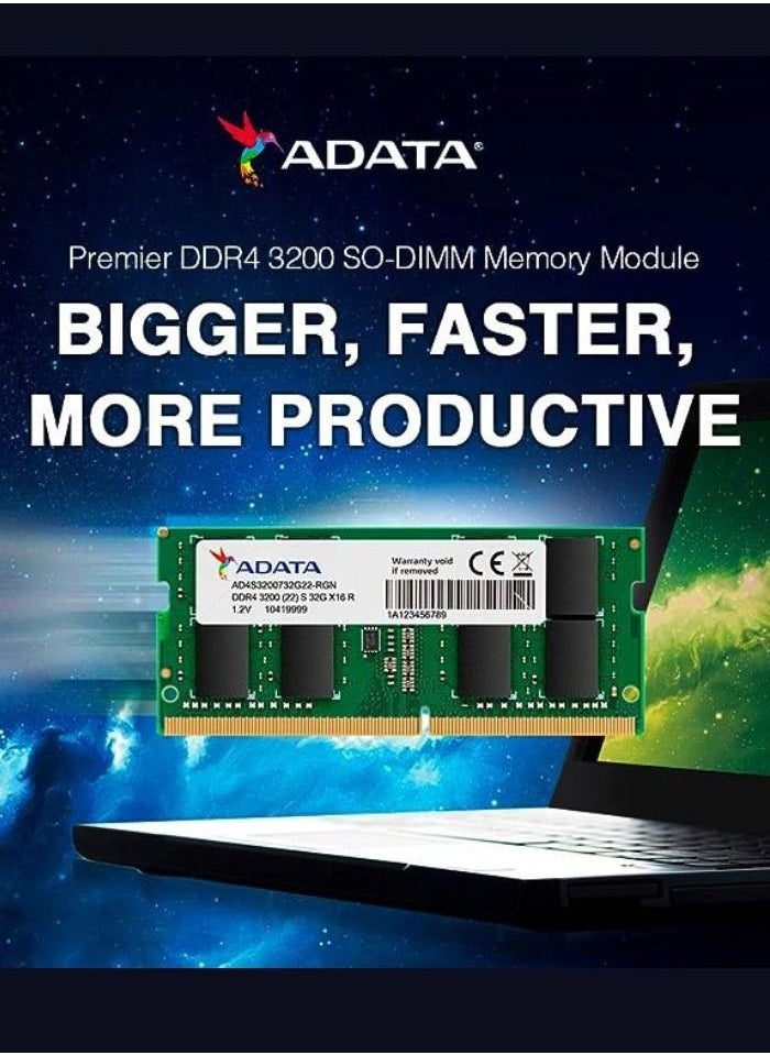 ADATA - ADATA Premier 16GB DDR4 3200MHz Memory RAM Single for Laptop - Image 1