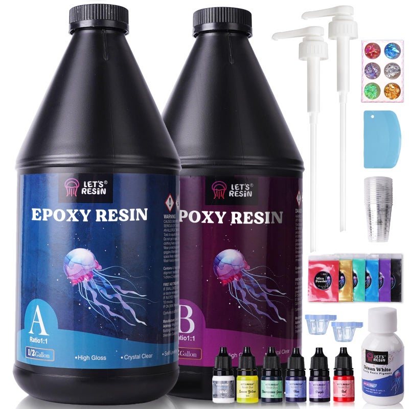 LET'S RESIN 1 Gallon Epoxy Resin Kit with Color Pigment, Crystal Clear & No Bubble Epoxy Kit, Not Yellowing & Low Odor Casting Resin for Art, Craft, Jewelry, River Table - Image 1