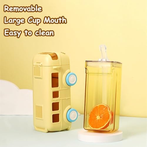 Prokart Premium Bus Water Bottle For Kids With Strap, Sipper, & Straw | Leakproof, Bpa Free With Lock, 500 Ml | Cute Bus Shaped Water Bottle For School Girls & Boys (Yellow) - Image 2