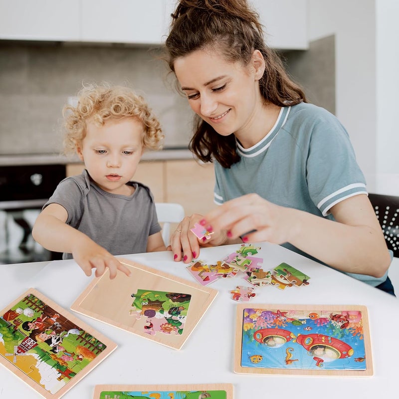 NASHRIO Wooden Puzzles Toys for Kids Ages 3-5, Set of 4 Packs with 20-Piece Farm, Animals Theme Wood Jigsaw Puzzles, Preschool Educational Brain Teaser Toys for Boys and Girls 3-6 Years Old. - Image 5