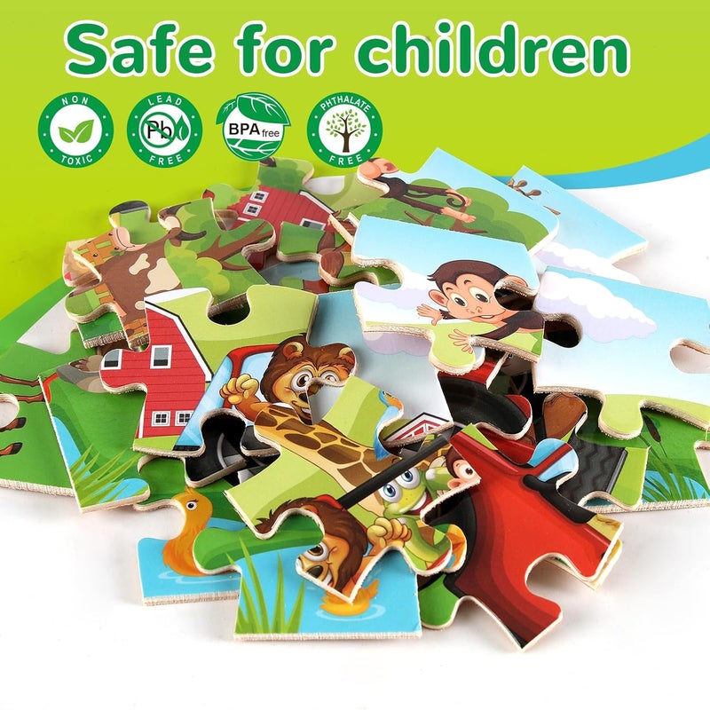 NASHRIO Wooden Puzzles Toys for Kids Ages 3-5, Set of 4 Packs with 20-Piece Farm, Animals Theme Wood Jigsaw Puzzles, Preschool Educational Brain Teaser Toys for Boys and Girls 3-6 Years Old. - Image 4
