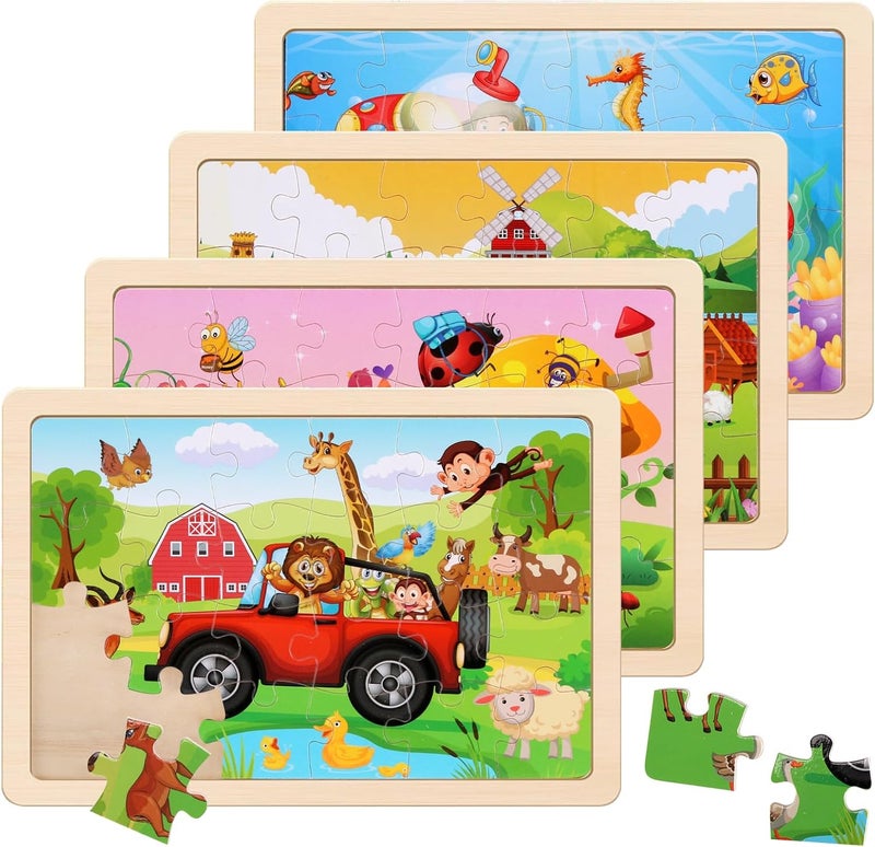 NASHRIO Wooden Puzzles Toys for Kids Ages 3-5, Set of 4 Packs with 20-Piece Farm, Animals Theme Wood Jigsaw Puzzles, Preschool Educational Brain Teaser Toys for Boys and Girls 3-6 Years Old. - Image 1