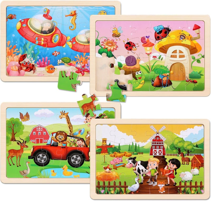 NASHRIO Wooden Puzzles Toys for Kids Ages 3-5, Set of 4 Packs with 20-Piece Farm, Animals Theme Wood Jigsaw Puzzles, Preschool Educational Brain Teaser Toys for Boys and Girls 3-6 Years Old. - Image 2