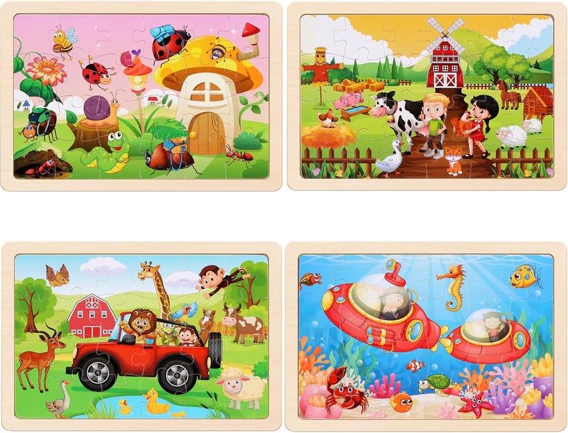 NASHRIO Wooden Puzzles Toys for Kids Ages 3-5, Set of 4 Packs with 20-Piece Farm, Animals Theme Wood Jigsaw Puzzles, Preschool Educational Brain Teaser Toys for Boys and Girls 3-6 Years Old. - Image 3