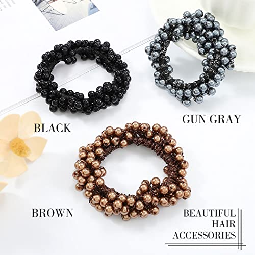 Brinie Hair Ties Champagne Elastic Hair Scrunchies Pearl Hair Bands Bead Hair Ropes Hair Accessories for Women and Girls (Pack of 3) (set3) - Image 2