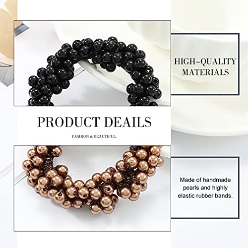 Brinie Hair Ties Champagne Elastic Hair Scrunchies Pearl Hair Bands Bead Hair Ropes Hair Accessories for Women and Girls (Pack of 3) (set3) - Image 3