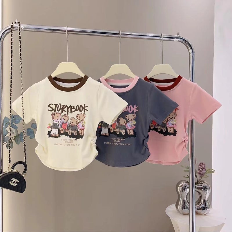 Cotton Girls Short-Sleeved T-Shirt 2025 Children'S Baby Cartoon Western-Style Slim-Fit High Waist Short Top - Image 3