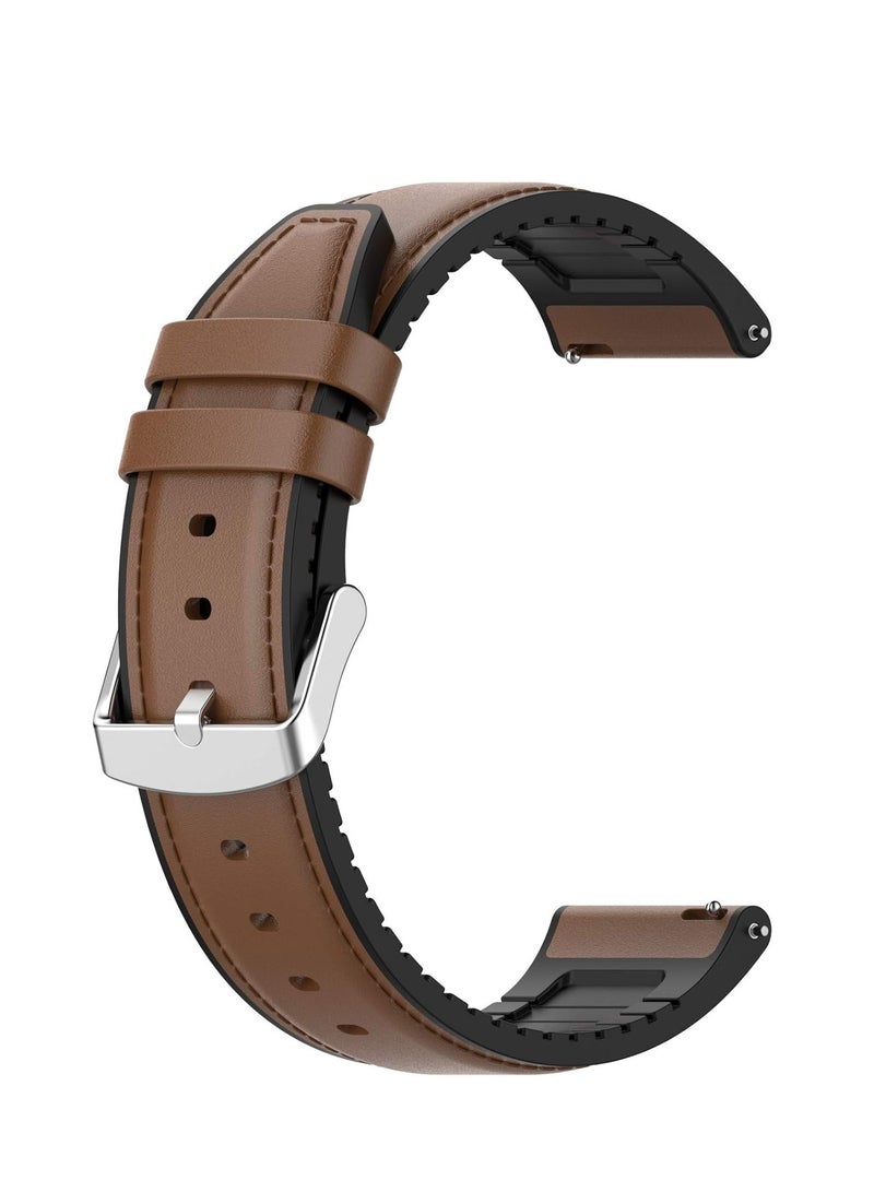 20mm Leather Watch Band For Samsung Galaxy Watch 42mm 5 5 Pro 4 (40mm 44mm)/3 (41mm), Gear S2/Sport, Active/Active 2 (40mm/44mm), For Huawei Watch 2/GT2 (42mm) Brown - Image 1