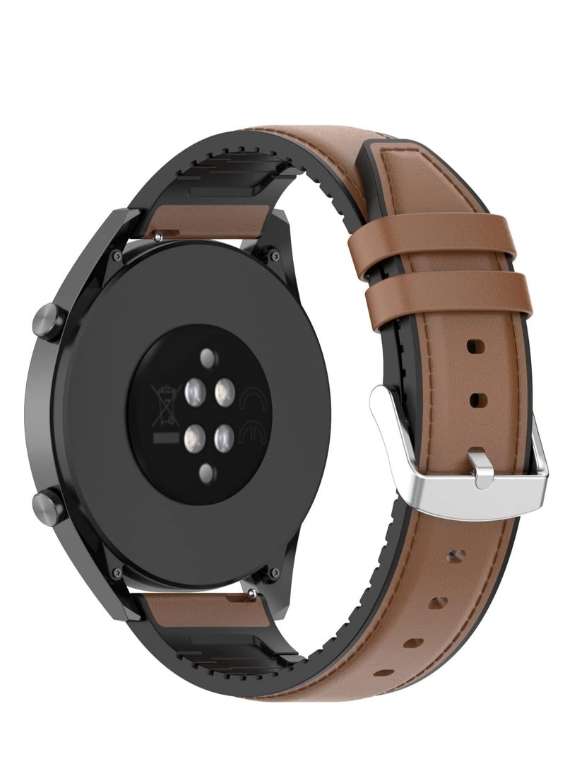 20mm Leather Watch Band For Samsung Galaxy Watch 42mm 5 5 Pro 4 (40mm 44mm)/3 (41mm), Gear S2/Sport, Active/Active 2 (40mm/44mm), For Huawei Watch 2/GT2 (42mm) Brown - Image 2