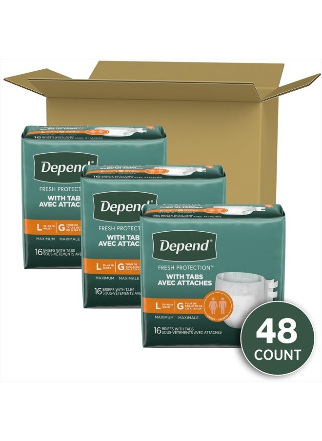 Depend - Incontinence Protection with Tabs, Unisex, Large (35–49" Waist, over 170 lbs), Maximum Absorbency, 48 Count (3 Packs of 16) - Image 1