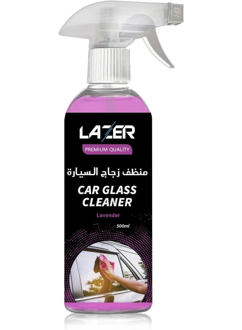 LAZER Car Glass Cleaner Spray 500ml Lavender Scent | Streak-Free Window Cleaner for Cars | Anti-Fog, Dust & Dirt Remover | Safe for Windshield, Mirrors & Interior Glass | Easy Spray Trigger Bottle - Image 1