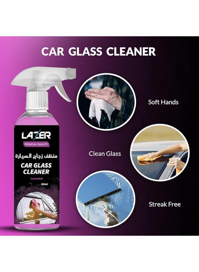 LAZER Car Glass Cleaner Spray 500ml Lavender Scent | Streak-Free Window Cleaner for Cars | Anti-Fog, Dust & Dirt Remover | Safe for Windshield, Mirrors & Interior Glass | Easy Spray Trigger Bottle - Image 3