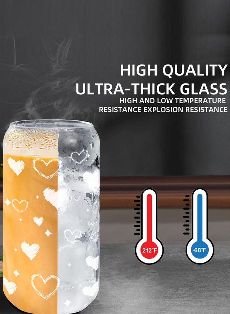 DAMCONME 2 Pack Coffee Cups with Lids,16oz Glass Cups with Straws and Lids-Glass Coffee Cups,Drinking Beer Glasses with Bamboo Lids,Cute Glass Cups, Heart Shaped Glasses Cups - Image 2