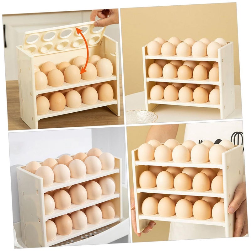 Plastic Foldable Egg Holder Rack Multi Grid Storage Container For Refrigerator Side Door White - Image 4