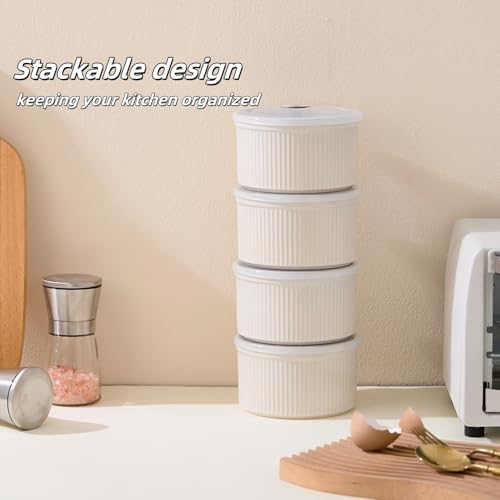 Hoilse Ceramic Bowls with Lids, 20 oz Microwave Safe Food Container for Serving Cereal, Soup, Salad, Meal Prep, Storing Leftovers, Picnic, Camping, Office Lunch, 5 inch-Set of 4 (Oatmeal White) - Image 3