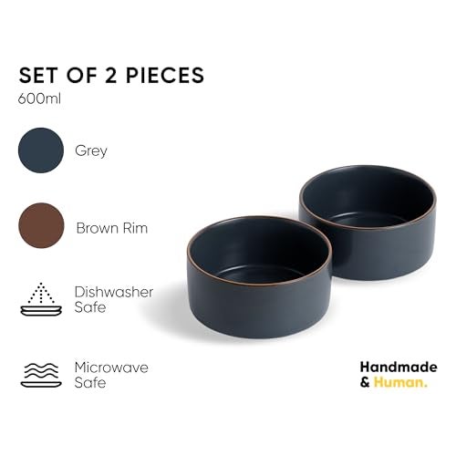 Shay Ceramic Cereal Bowl Set, 15cm, 2 Pieces, Grey | Matte Finish | Ceramic Serving Bowls | Ceramic Bowl (Japandi Cereal Bowl Set of 2 - Grey) - Image 2