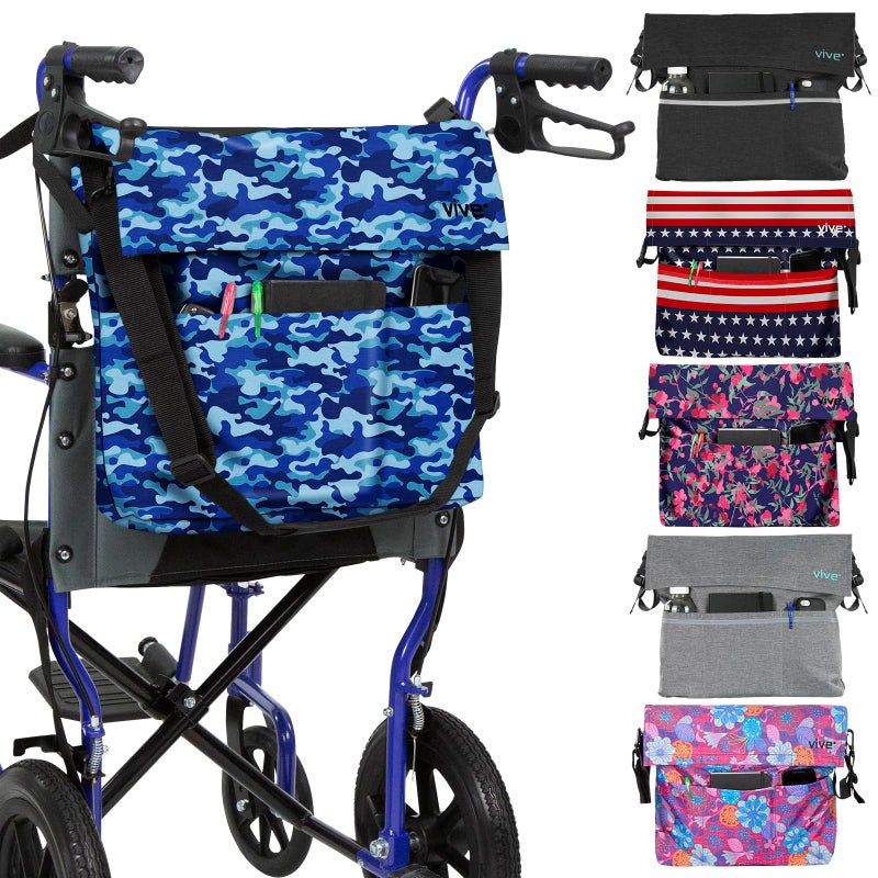 VIVE حقيبة ملحقات كرسي متحرك Vive XL مقاومة للماء ومقاومة للخدوش ومخاطة مزدوجة وقابلة للغسل في الغسالة للبالغين وكبار السن 15 لون حقيبة ظهر للتخزين لتعليقها على ظهر الكرسي المتحرك