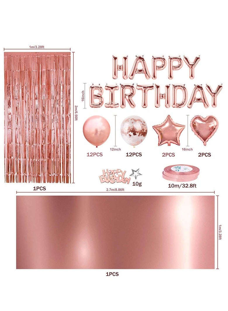 33Pcs Birthday Party Decorations Set Balloon Set with Happy Birthday Balloon Banner, Foil Balloon, Fringe Curtain, Tablecloth and Ribbon - Image 2