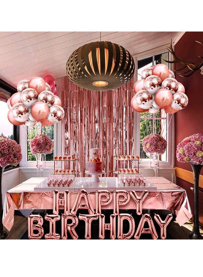 33Pcs Birthday Party Decorations Set Balloon Set with Happy Birthday Balloon Banner, Foil Balloon, Fringe Curtain, Tablecloth and Ribbon - Image 3