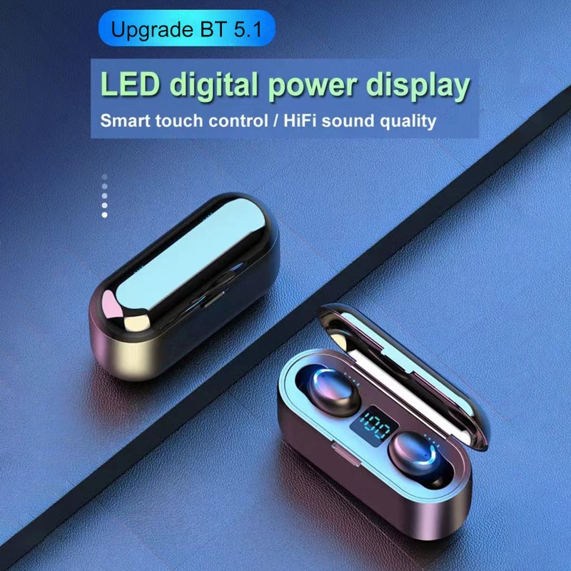 سماعات أذن لاسلكية سوداء بصوت مجاور ثلاثي الأبعاد 8D - سماعة أذن داخلية بشرائح Bluetooth المتقدمة 5.1 للاستخدام اليومي والرياضية والالعاب - Image 2