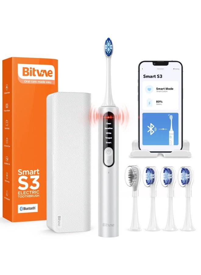 Bitvae BV S3 Electric Toothbrush for Adults, Sonic Power Toothbrush with Smart Pressure Sensor, 8 Brush Heads, Bluetooth Automatic Toothbrush With Premium Travel Case