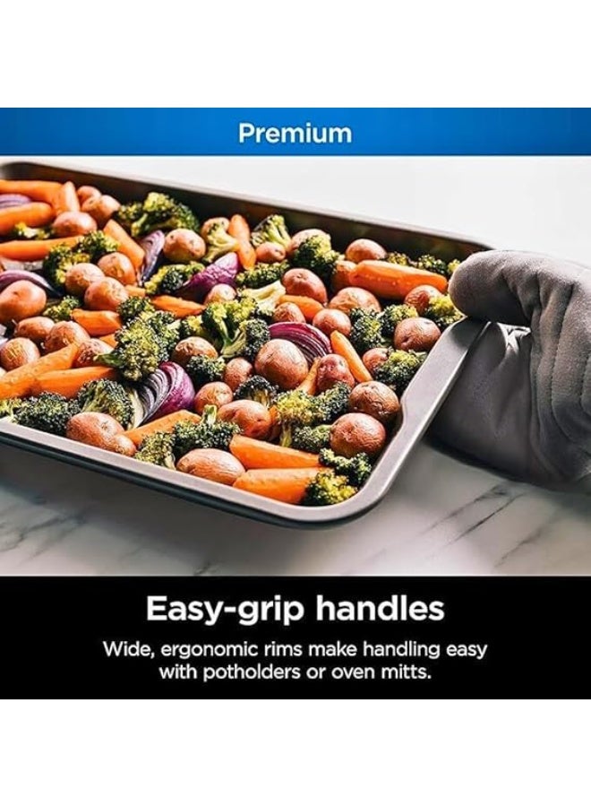 صينية خبز ممتازة شديدة التحمل لا تلتصق، صينية فرن غير لاصقة تسخن حتى 260 درجة مئوية، امنة للاستخدام في غسالة الصحون، لون رمادي، سطح غير لاصق متين للغاية (صغير 37 × 25 سم) - Image 2