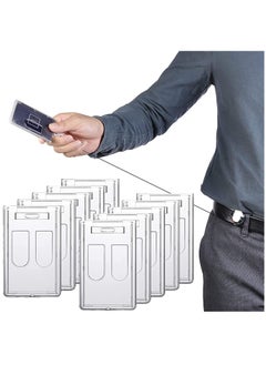 XiuWoo Heavy-Duty Badge Holders Rigid Hard Plastic ID Access Vertical Holder Dual 2-Sided Transparent Credit Card Protector Case(10 Pieces)  - Image 1