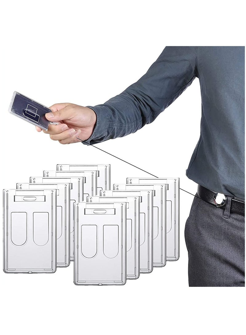 XiuWoo Heavy-Duty Badge Holders Rigid Hard Plastic ID Access Vertical Holder Dual 2-Sided Transparent Credit Card Protector Case(10 Pieces) - Image 1