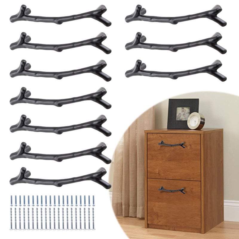 Bivethoi 10 Pack Twig Branch Drawer Handles Black Tree Branch Cabinet Pulls 334 Inch Hole Center Zinc Alloy Farmhouse Cupboard Handles Rustic Drawer Pulls Decorative Dresser Handles for Kitchen