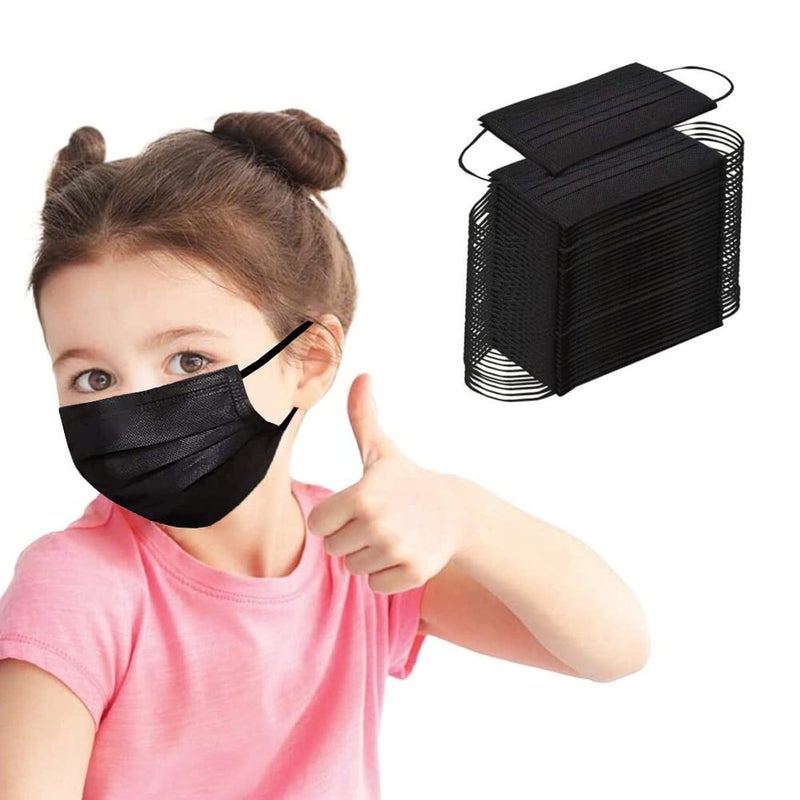 NNPCBT Kids Face Mask Disposable Black 100 PCS 3 Ply Children Boys Girls Face Masks with Earloops