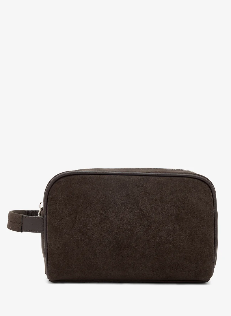 Zip Closure Suede Toiletry Bag