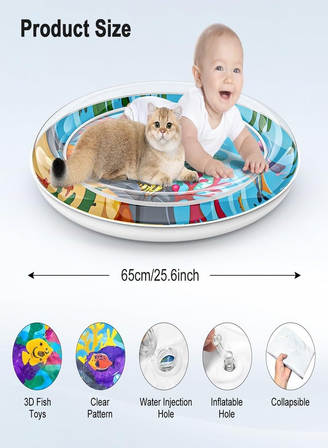 Baoyemes Inflatable Cat Dog Baby Water Mat Toy, [Newly Upgraded, 2 Layers Thickened] Premium Anti-Scratch Leak Proof Mat, with Floating Fish for Indoor Kitten Cats & Kids to Swatting Exercise Hunting (Dolphin) - Image 2