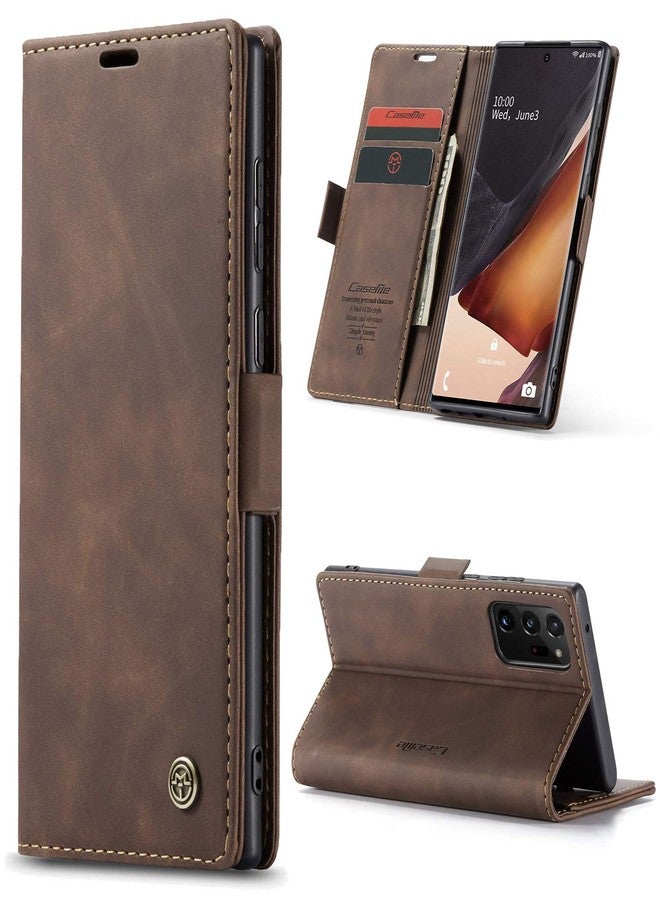 Kowauri جراب Kowauri لهاتف Galaxy Note 20 Ultra، جراب محفظة جلدي بتصميم كلاسيكي مع فتحة للبطاقات وإغلاق مغناطيسي، جراب قابل للطي لهاتف Samsung Note 20 Ultra 5G (لون القهوة) - Image 1