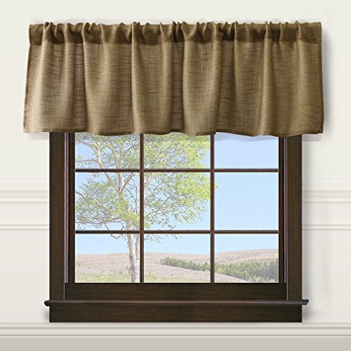 Valea Home Burlap Natural Tan Valance Rod Pocket Window Curtain Valance Rustic Home Décor 56 by 14 Inches - Image 2