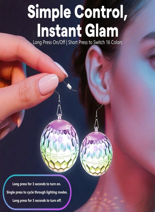 آي سي آي كلوفر أقراط ديسكو مضيئة بتقنية LED - 16 وضع إضاءة، أقراط قابلة لإعادة الشحن، أقراط نيون متدلية متوهجة مستوحاة من موضة السبعينيات والثمانينيات للنساء، تتوهج في الظلام لحفلات الرقص في عيد الميلاد، هدايا عيد الميلاد (تدوم 6 ساعات) - Image 4