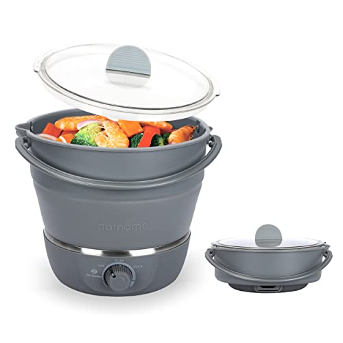 Drizzle Foldable Electric Cooker Travel Hot Pot - Dual Voltage 100V-240V Hot Pot Cooking - Food Grade Silicone Cookerware Boiling Water Steamer - Camping Office Hotel Noodle Porridge Soup Drom - Image 1