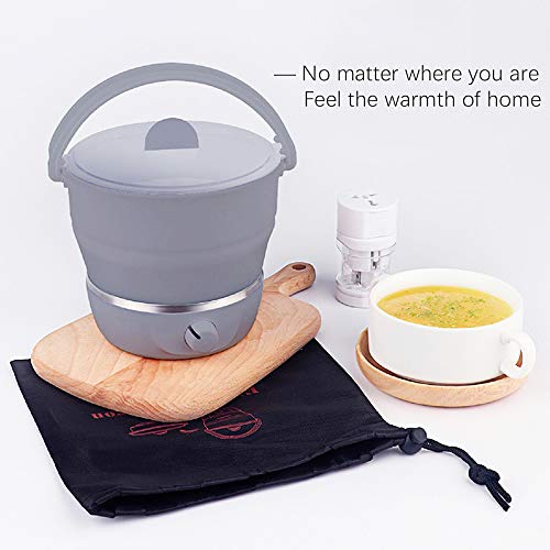 Drizzle Foldable Electric Cooker Travel Hot Pot - Dual Voltage 100V-240V Hot Pot Cooking - Food Grade Silicone Cookerware Boiling Water Steamer - Camping Office Hotel Noodle Porridge Soup Drom - Image 5