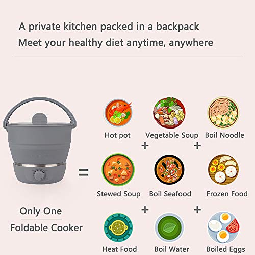 Drizzle Foldable Electric Cooker Travel Hot Pot - Dual Voltage 100V-240V Hot Pot Cooking - Food Grade Silicone Cookerware Boiling Water Steamer - Camping Office Hotel Noodle Porridge Soup Drom - Image 3