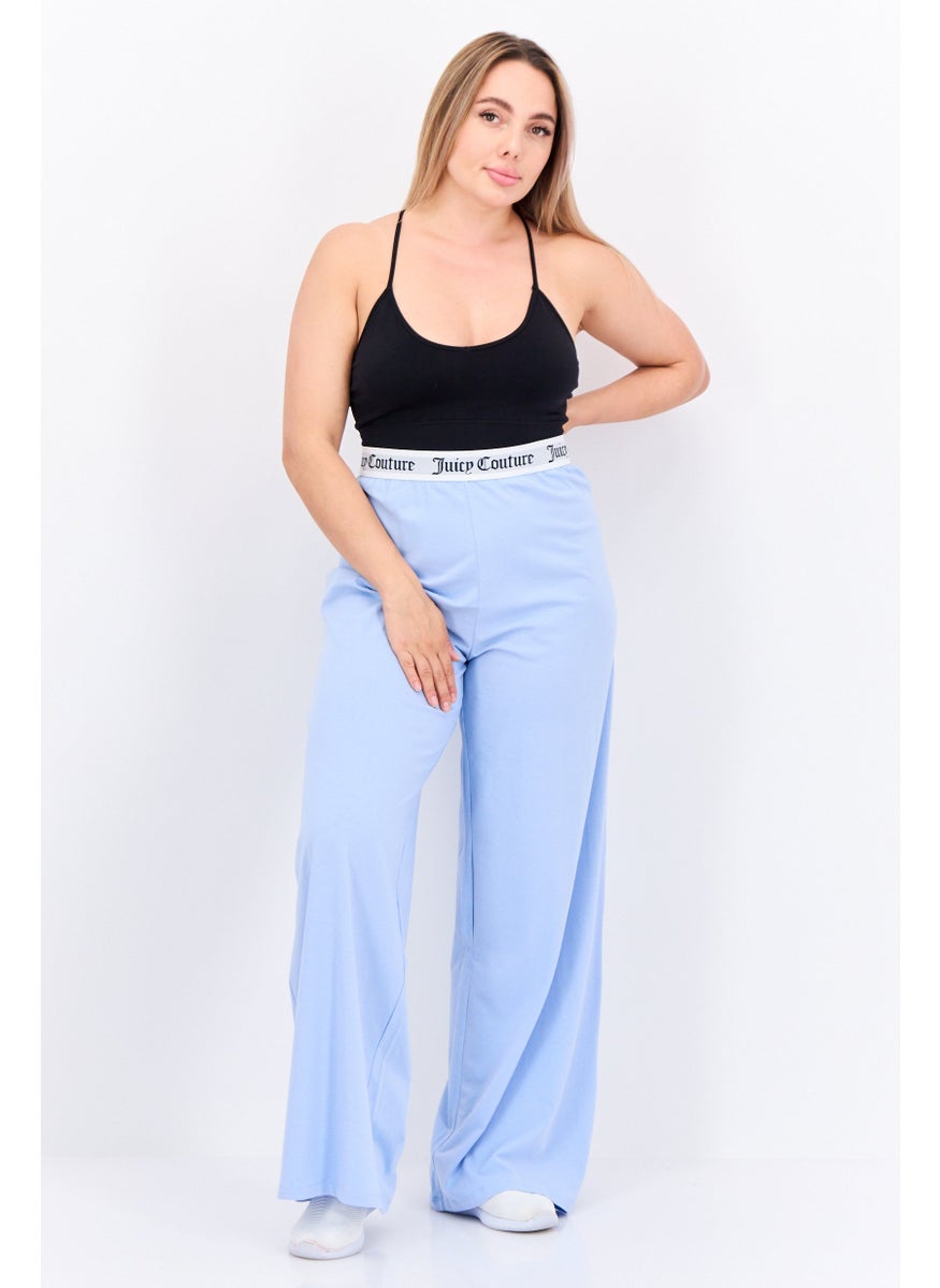 Juicy Couture Women Regular Fit Brand Logo Wide Leg Pant, Light Blue  - Image 3