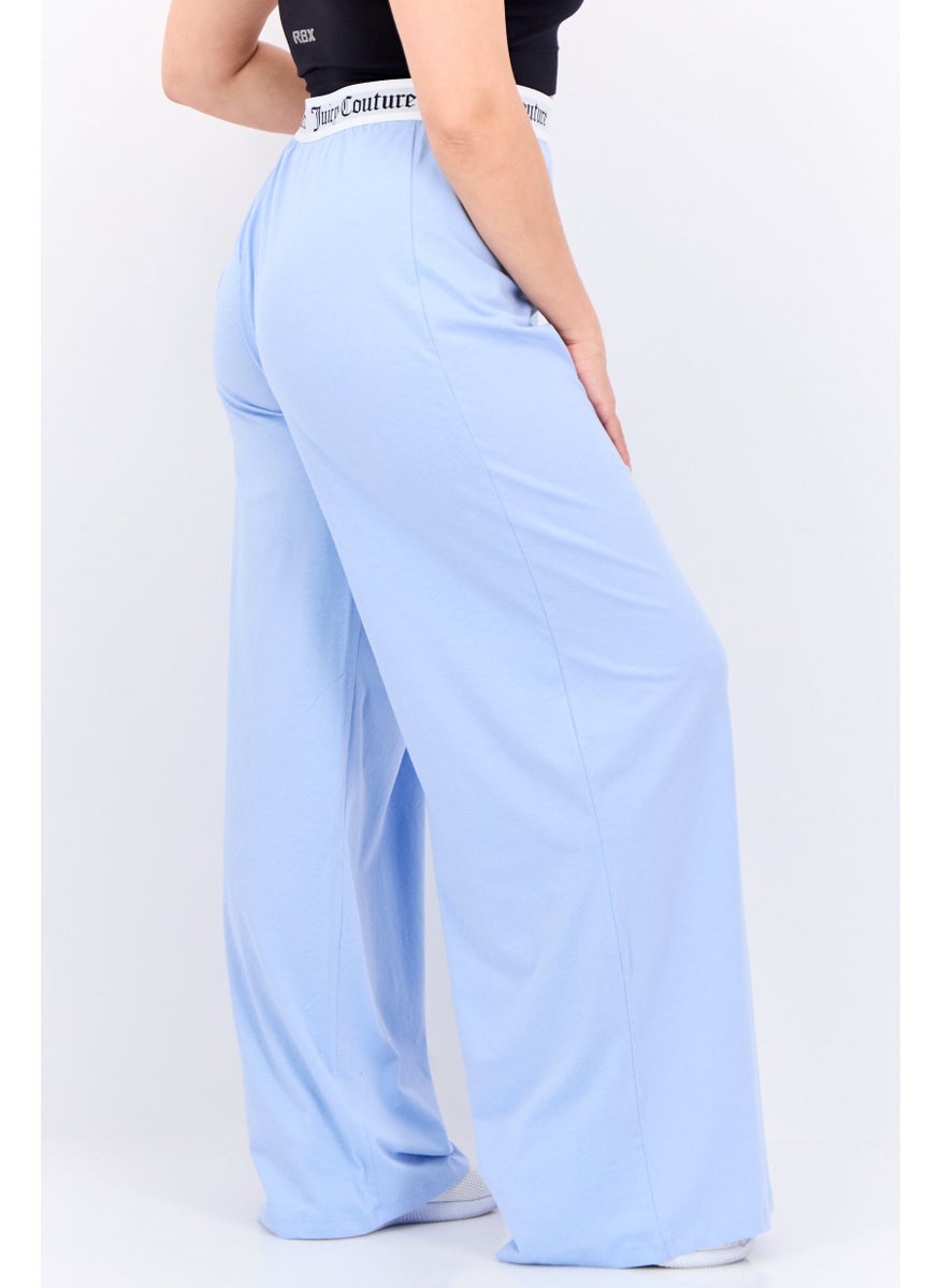 Juicy Couture Women Regular Fit Brand Logo Wide Leg Pant, Light Blue  - Image 4