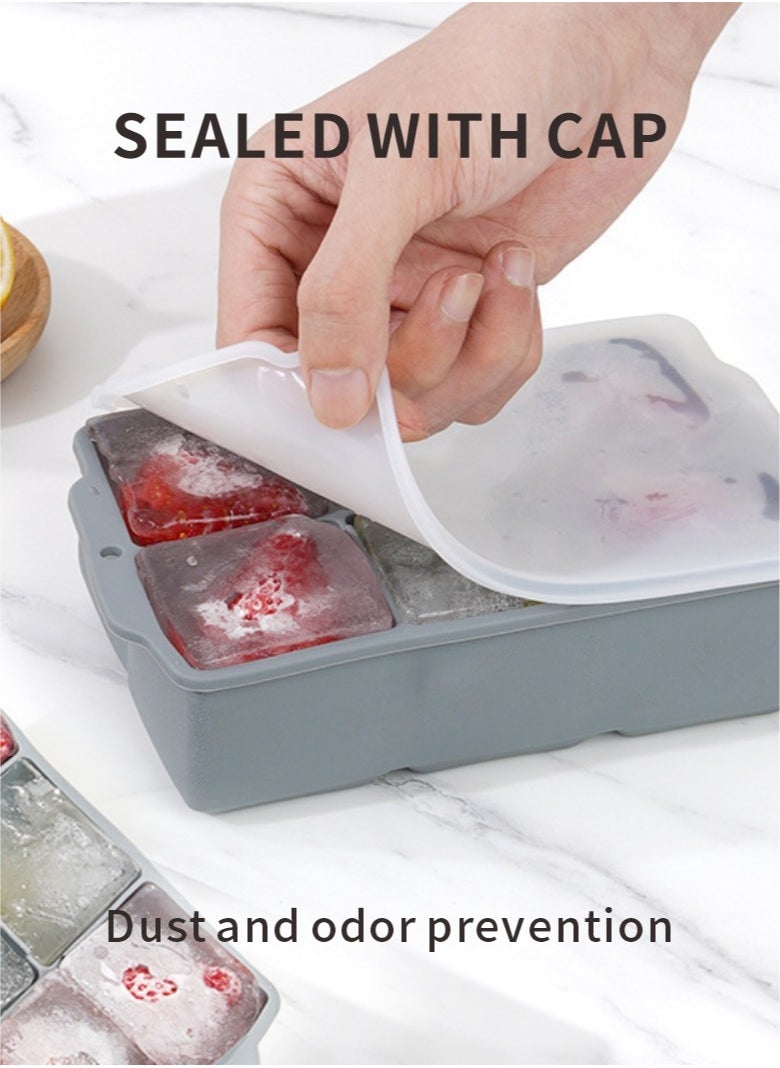 HieerBus - Large Ice Cube Tray with Lid, Stackable Big Silicone Square Ice Cube Mold for Frozen Treats, Easy Release BPA Free - Image 1