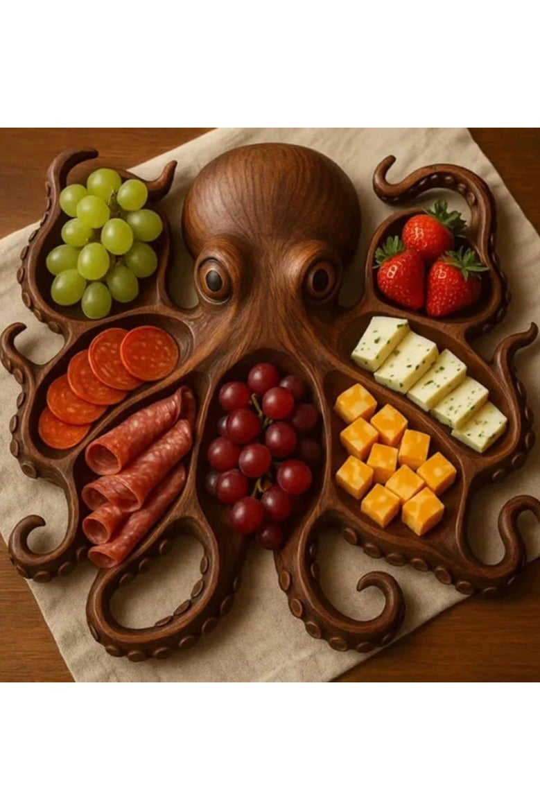 general Octopus Charcuterie Platter, Ocean Themed Cheese Bread Board, Novelty Unique Serving Tray Board for Cheese Meats Fruit, Kraken Design Wood Serving Tray, Unique Gift for Seafood Lovers
