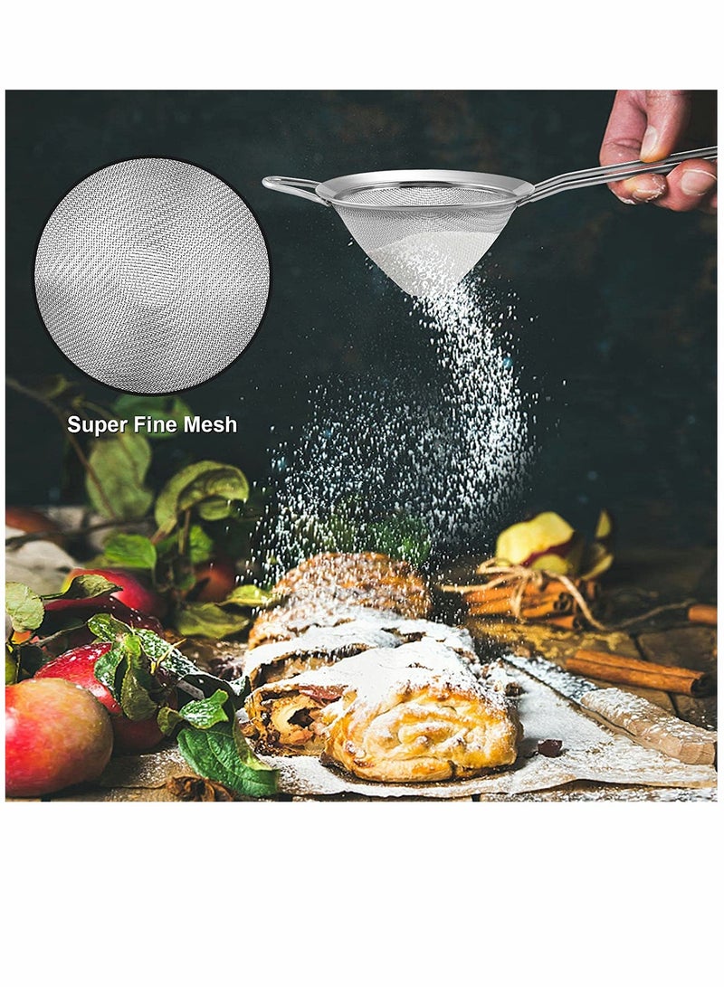 KASTWAVE Fine Mesh Strainer 2 Pcs 3.3 Inches Stainless Steel Tea Strainer with Long Handle Small Conical Mesh Strainers Sieve for Cocktail Coffee Food Rust Proof Easy to Clean (Silver) - Image 5