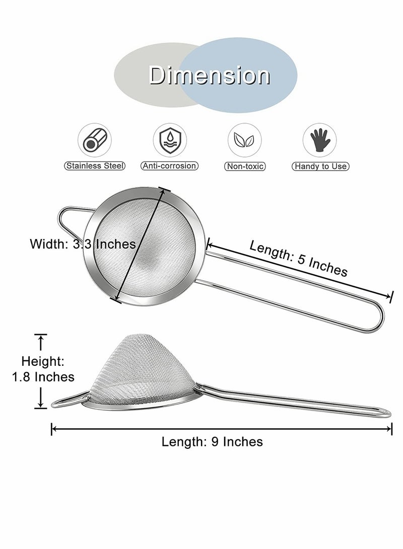 KASTWAVE Fine Mesh Strainer 2 Pcs 3.3 Inches Stainless Steel Tea Strainer with Long Handle Small Conical Mesh Strainers Sieve for Cocktail Coffee Food Rust Proof Easy to Clean (Silver) - Image 2
