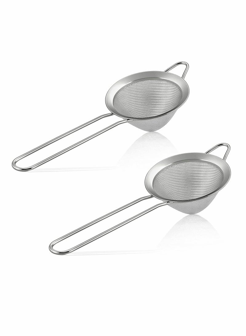 KASTWAVE Fine Mesh Strainer 2 Pcs 3.3 Inches Stainless Steel Tea Strainer with Long Handle Small Conical Mesh Strainers Sieve for Cocktail Coffee Food Rust Proof Easy to Clean (Silver) - Image 1