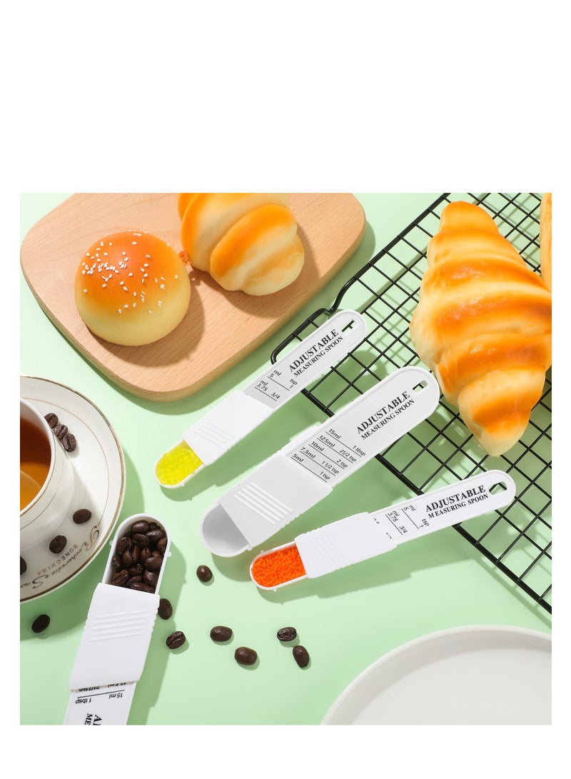 Adjustable Measuring Spoon Set, 6 Pcs Baking Cooking Measuring Spoon Set, Chef Measuring Spoon, Metering Spoon for Kitchen Dry Liquid Ingredients Powder, 2 Sizes (White)